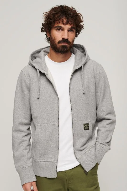 Economic Outlook Contrast Stitch Relax Zip Hood | Washed College Grey