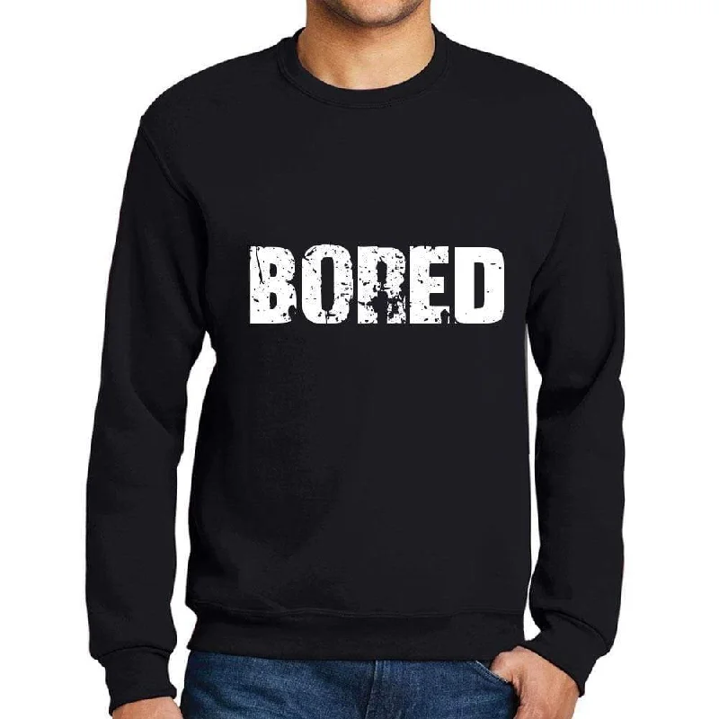Simple Elegance Men's Printed Graphic Sweatshirt Popular Words BORED Deep Black