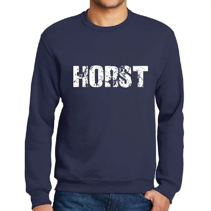 Comfortable And Simple Men's Printed Graphic Sweatshirt Popular Words HORST French Navy Comfortable And Simple Men's Printed Graphic Sweatshirt Popular Words HORST French Navy