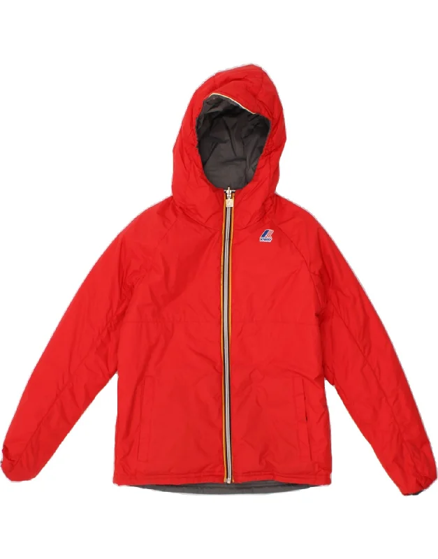 Everyday Style K-WAY Boys Hooded Reversible Rain Jacket 13-14 Years Red Nylon