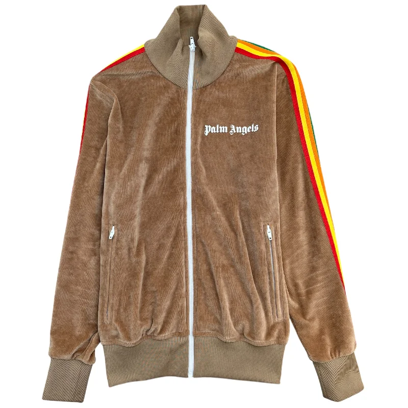 Easy Chic Wear Men's Rainbow Stripe Logo Track Jacket Brown Size S