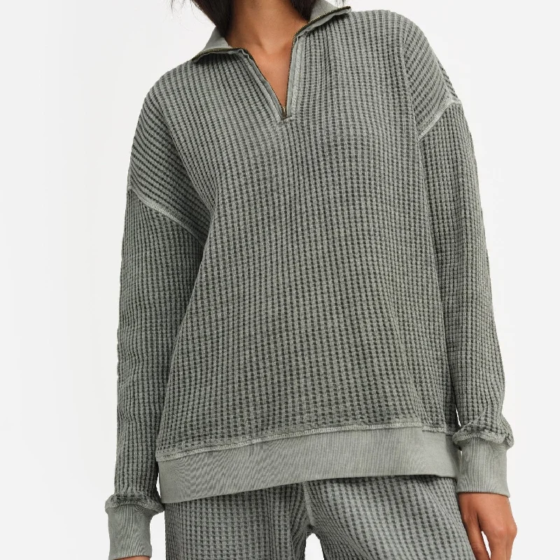 Lazy Home Organic Waffle Collared Half-Zip Sweatshirt
