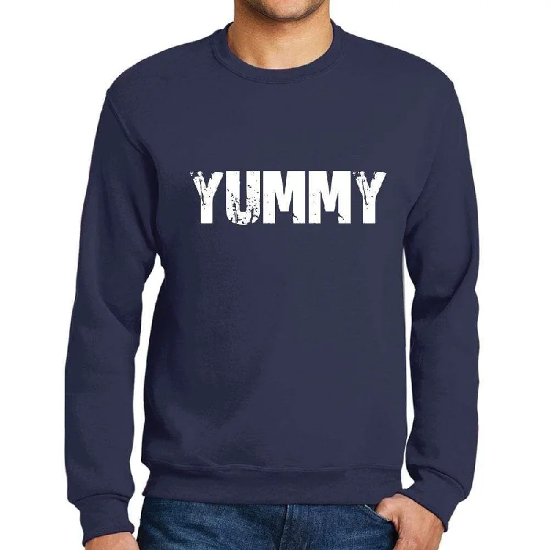 Sports Style Men's Printed Graphic Sweatshirt Popular Words YUMMY French Navy
