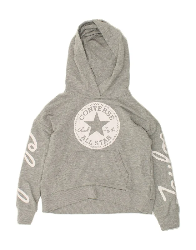 Preview New Products CONVERSE Girls Crop Graphic Hoodie Jumper 8-9 Years Small Grey Cotton