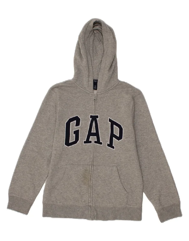 Printed Patterns GAP Boys Graphic Zip Hoodie Sweater 12-13 Years 2XL Grey Cotton
