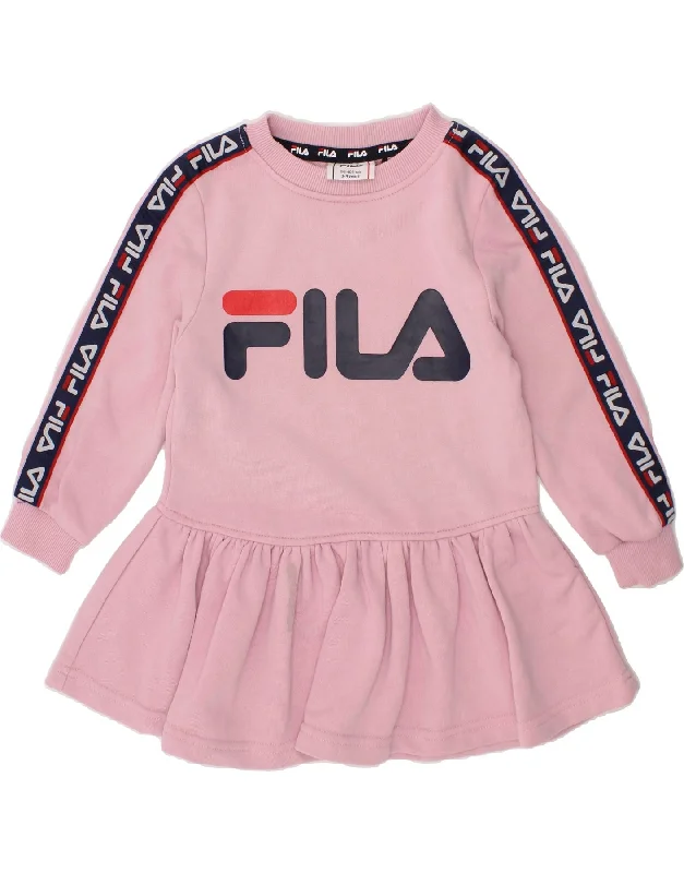 Casual Style FILA Girls Graphic Sweatshirt Jumper Dress 3-4 Years Pink Colourblock