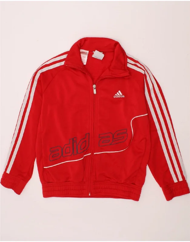 Warm And Comfortable ADIDAS Girls Graphic Tracksuit Top Jacket 7-8 Years Red Polyester