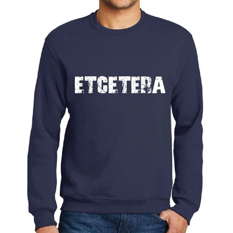 Simple Design Men's Printed Graphic Sweatshirt Popular Words ETCETERA French Navy