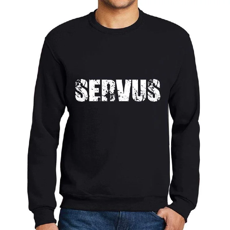 Trendy And Casual Men's Printed Graphic Sweatshirt Popular Words SERVUS Deep Black