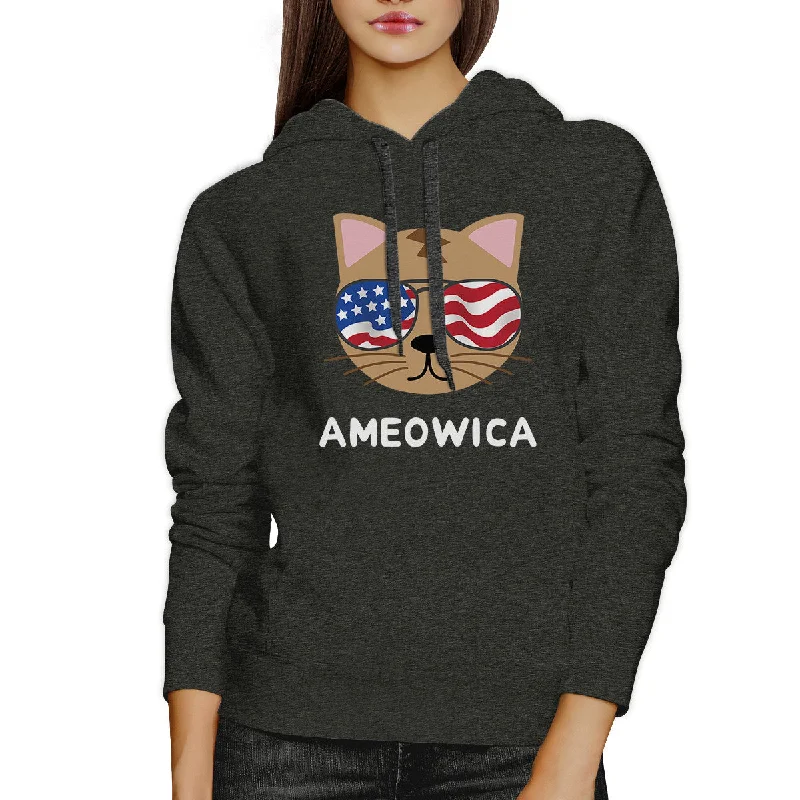 Cozy Chic Trends Ameowica Unisex Dark Gray Cute Cat Hoodie For Independence Day