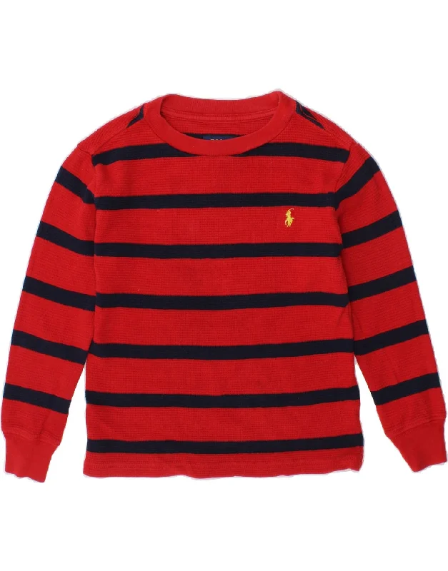 Timeless Outfits POLO RALPH LAUREN Boys Top Long Sleeve 3-4 Years Red Striped Cotton