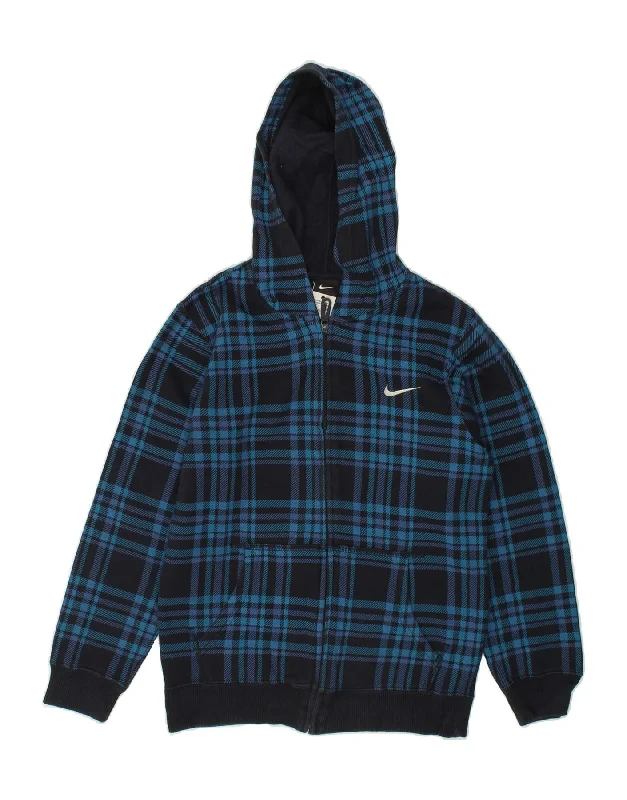 Free And Comfortable NIKE Boys Zip Hoodie Sweater 12-13 Years Large  Blue Check Cotton