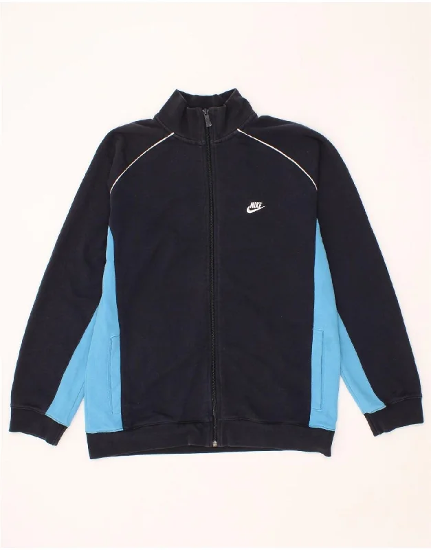 Minimal Style NIKE Boys Tracksuit Top Jacket 13-14 Years XL Navy Blue Colourblock Cotton