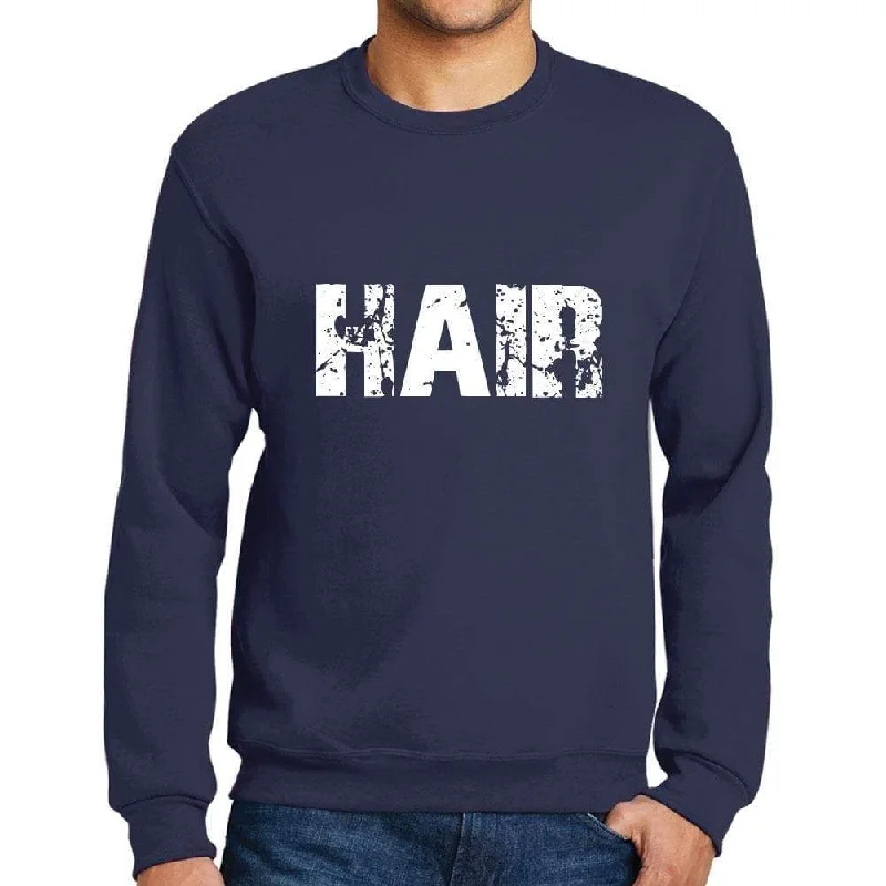 Easy Fashion Men's Printed Graphic Sweatshirt Popular Words HAIR French Navy