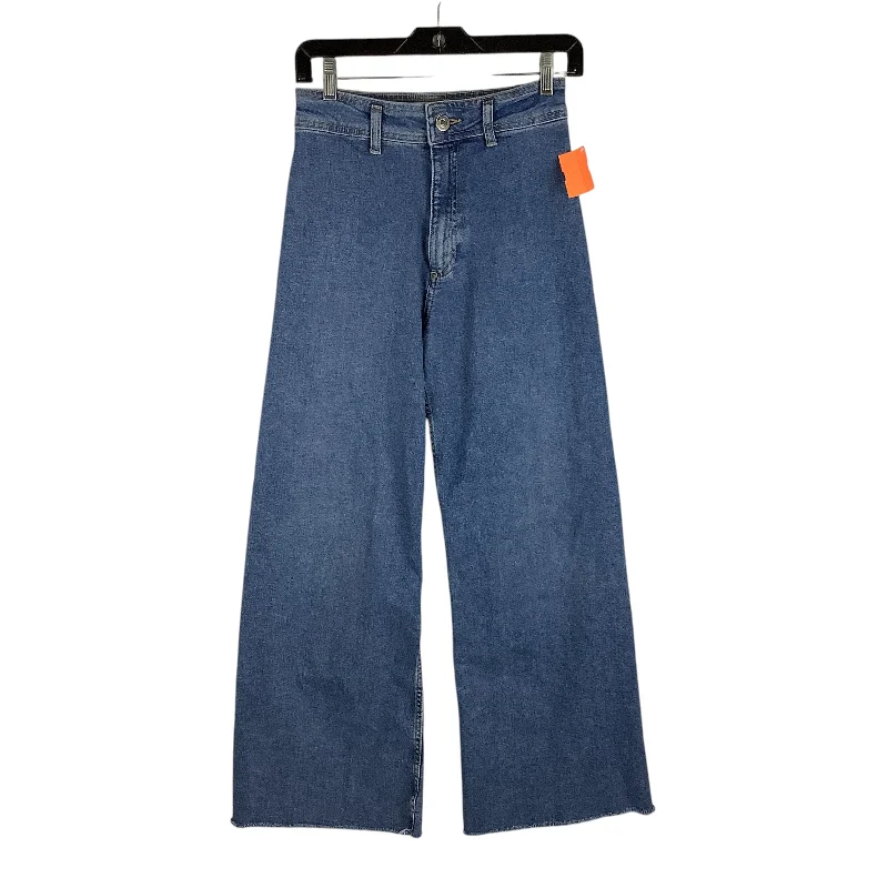 Trendy Comfort Wear Jeans Wide Leg By Zara In Blue Denim, Size: 4