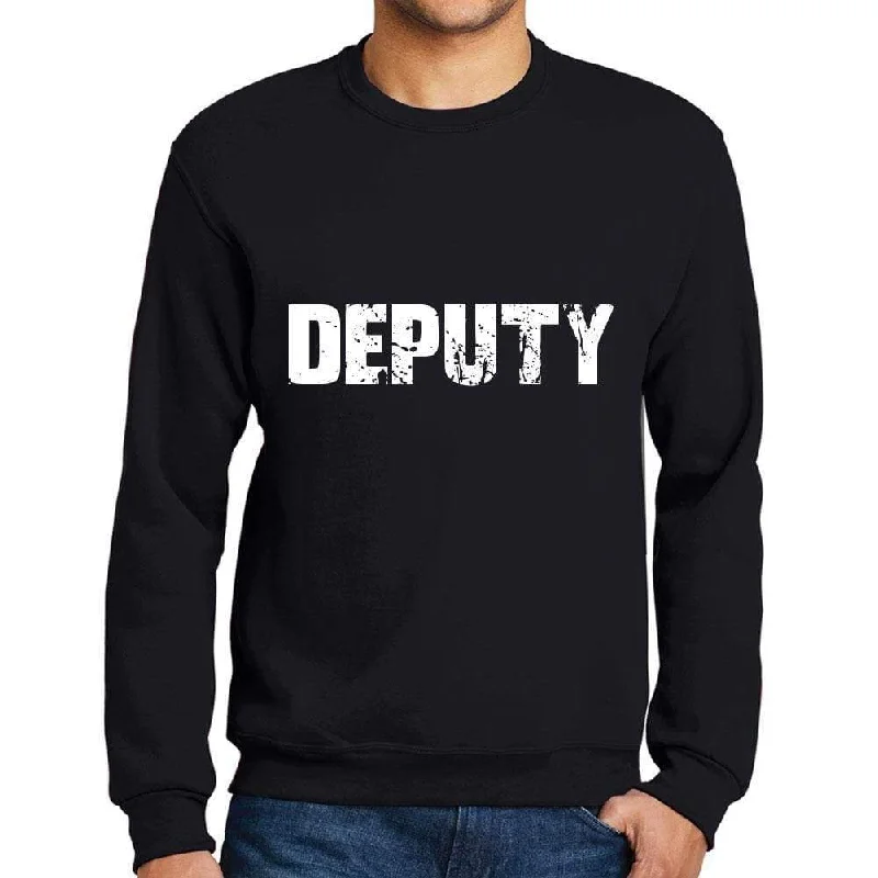 Unique Design Men's Printed Graphic Sweatshirt Popular Words DEPUTY Deep Black