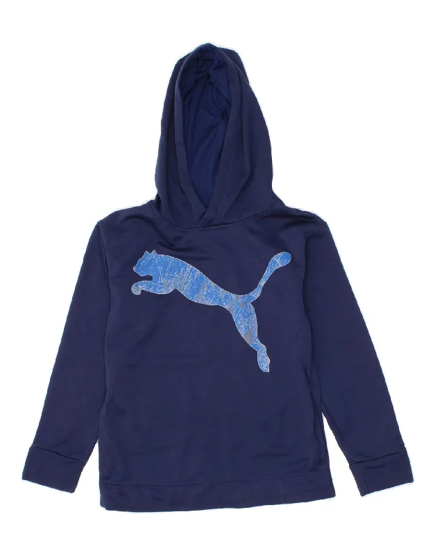 Fashion Classic PUMA Boys Graphic Hoodie Jumper 7-8 Years Small Navy Blue Polyester