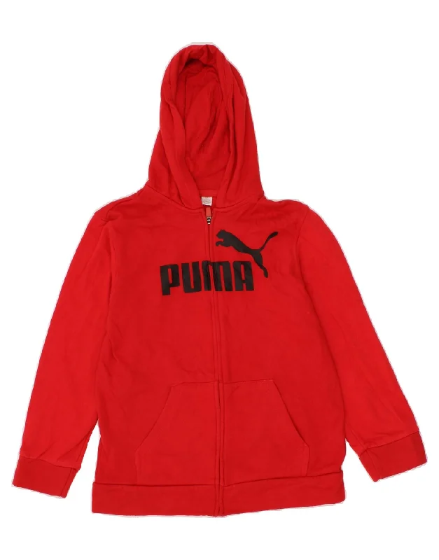 Practical Style PUMA Boys Graphic Zip Hoodie Sweater 14-15 Years Large Red Cotton