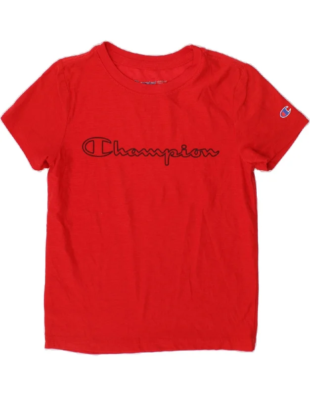 Fashion Comfort CHAMPION Boys Graphic T-Shirt Top 5-6 Years Red Cotton