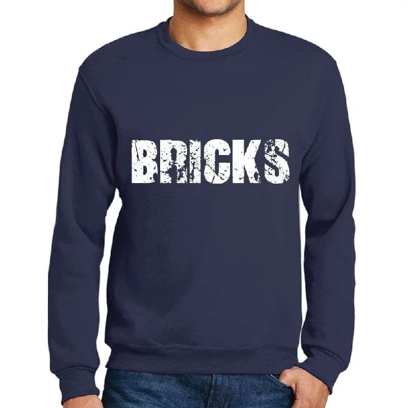 Comfortable Mind Men's Printed Graphic Sweatshirt Popular Words BRICKS French Navy