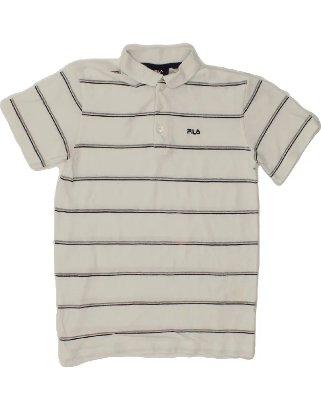 Summer Comfort FILA Boys Polo Shirt 15-16 Years Large White Striped Cotton