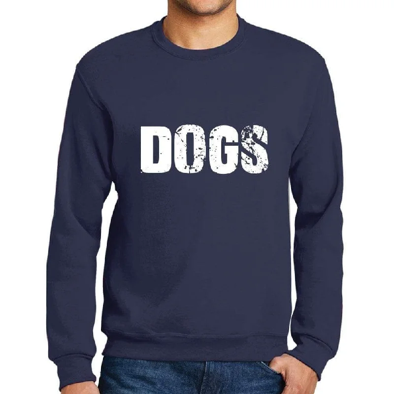 Street Fashion Men's Printed Graphic Sweatshirt Popular Words DOGS French Navy