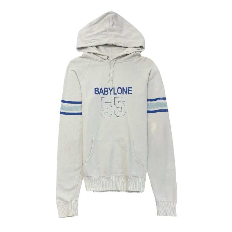 Cozy Street Style Men's Babylone Logo Print Hoodie White Size XS