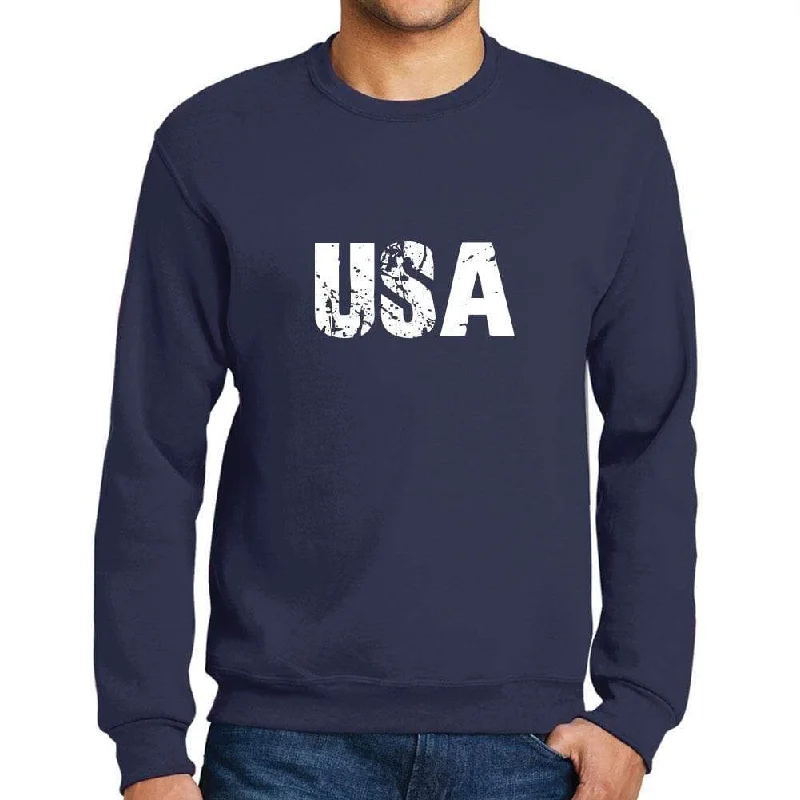 Stylish Fit Men's Printed Graphic Sweatshirt Popular Words USA French Navy
