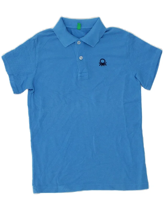 High-end Fashion BENETTON Boys Polo Shirt 8-9 Years Large Blue Cotton