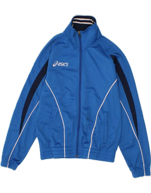 Chic Outfits ASICS Boys Tracksuit Top Jacket 11-12 Years Blue Colourblock Polyester
