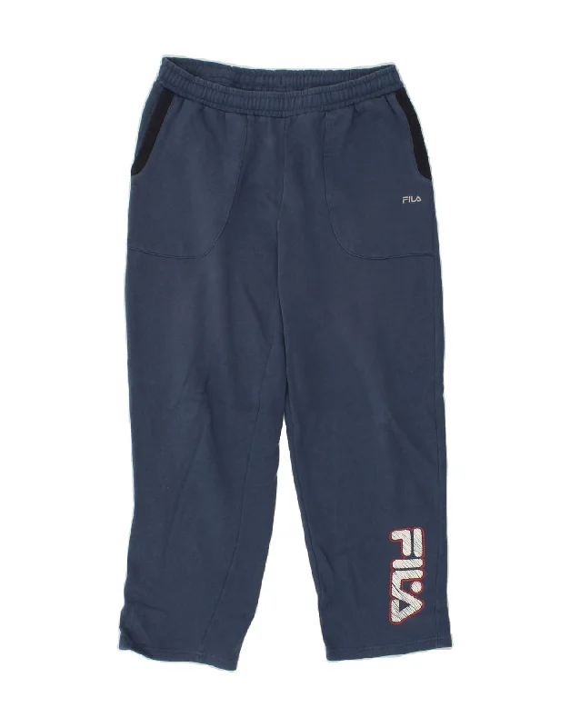 Trendy Comfort FILA Boys Graphic Tracksuit Trousers 11-12 Years Navy Blue Cotton