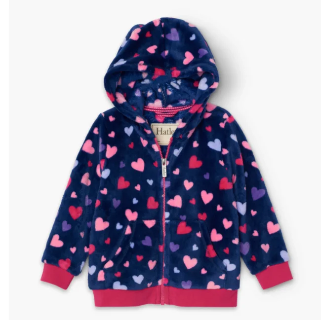 Elegant Wear hatley confetti hearts fuzzy fleece hooded jacket