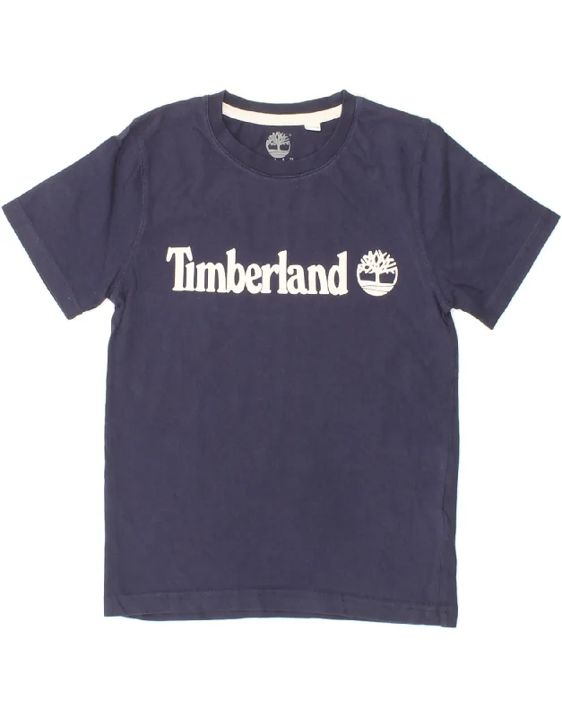 Simple Design TIMBERLAND Boys Graphic T-Shirt Top 9-10 Years Navy Blue Cotton