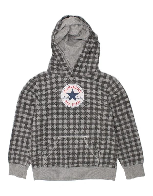 Minimalism CONVERSE Boys Graphic Hoodie Jumper 7-8 Years Grey Gingham Cotton
