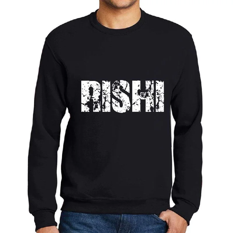 Light Fit Men's Printed Graphic Sweatshirt Popular Words RISHI Deep Black
