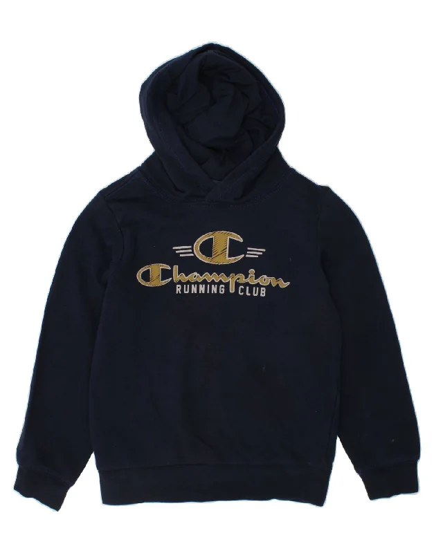 Single-shoulder Neck Design CHAMPION Boys Graphic Hoodie Jumper 5-6 Years XS Navy Blue Cotton