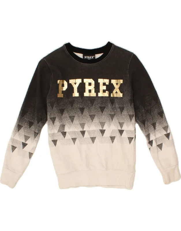 Soft Fashion PYREX Boys Graphic Sweatshirt Jumper 7-8 Years Small Grey Colourblock