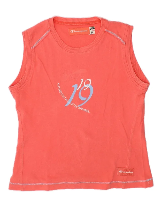 Cozy Fitting CHAMPION Girls Graphic Vest Top 9-10 Years Medium  Pink Cotton