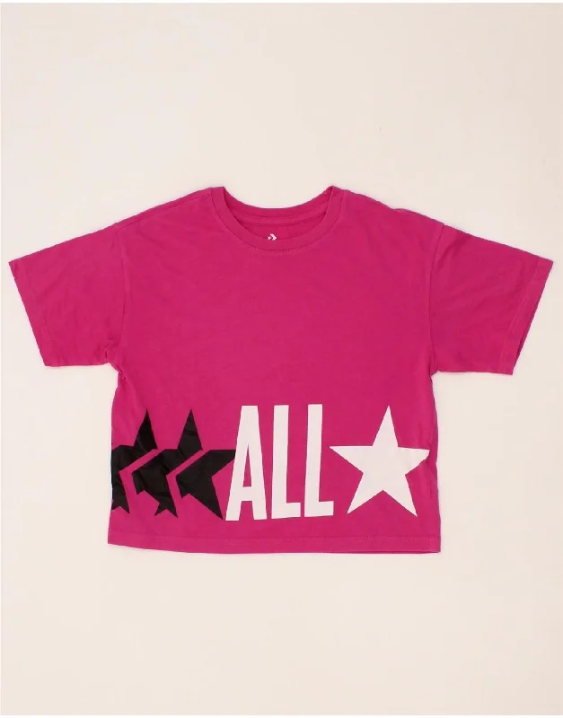 Embroidery Design CONVERSE Girls Crop Graphic T-Shirt Top 12-13 Years Large Pink Cotton