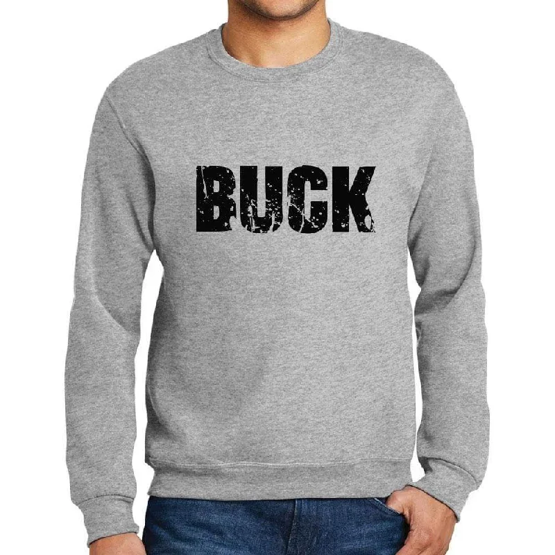 Unique Prints Men's Printed Graphic Sweatshirt Popular Words BUCK Grey Marl
