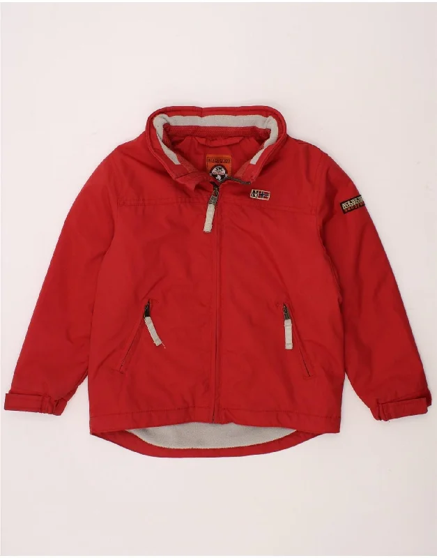 Stylish Jackets NAPAPIJRI Boys Hooded Rain Jacket 3-4 Years Red Polyamide