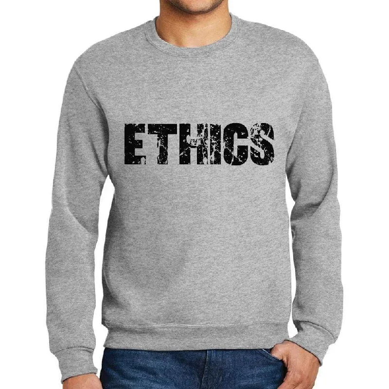 Trends Men's Printed Graphic Sweatshirt Popular Words ETHICS Grey Marl