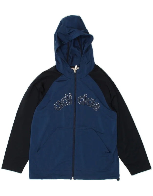 High Street Series ADIDAS Boys Graphic Zip Hoodie Sweater 11-12 Years Navy Blue Colourblock
