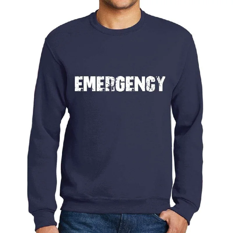 Tropical Style Men's Printed Graphic Sweatshirt Popular Words EMERGENCY French Navy