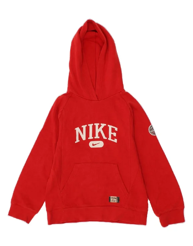 High-end Design NIKE Boys Graphic Hoodie Jumper 8-9 Years Small Red Cotton