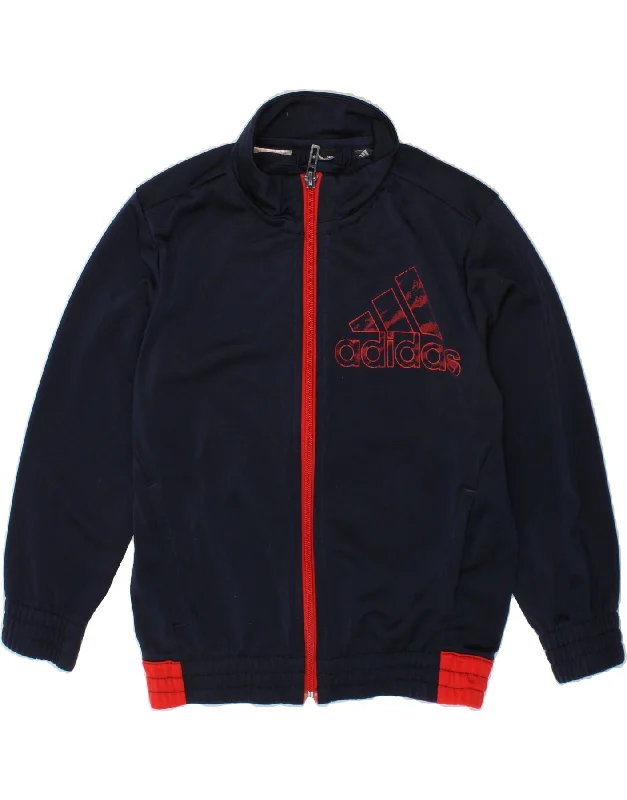 Denim Design ADIDAS Boys Graphic Tracksuit Top Jacket 5-6 Years Navy Blue Colourblock