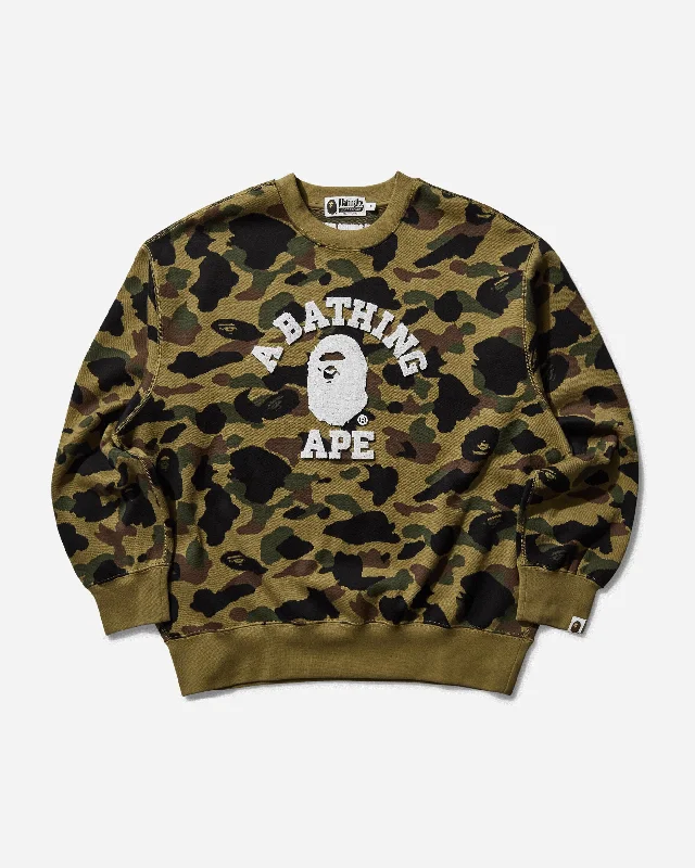 Fashionable Comfort Men's 1st Camo Jacquard College Crewneck Sweatshirt Green