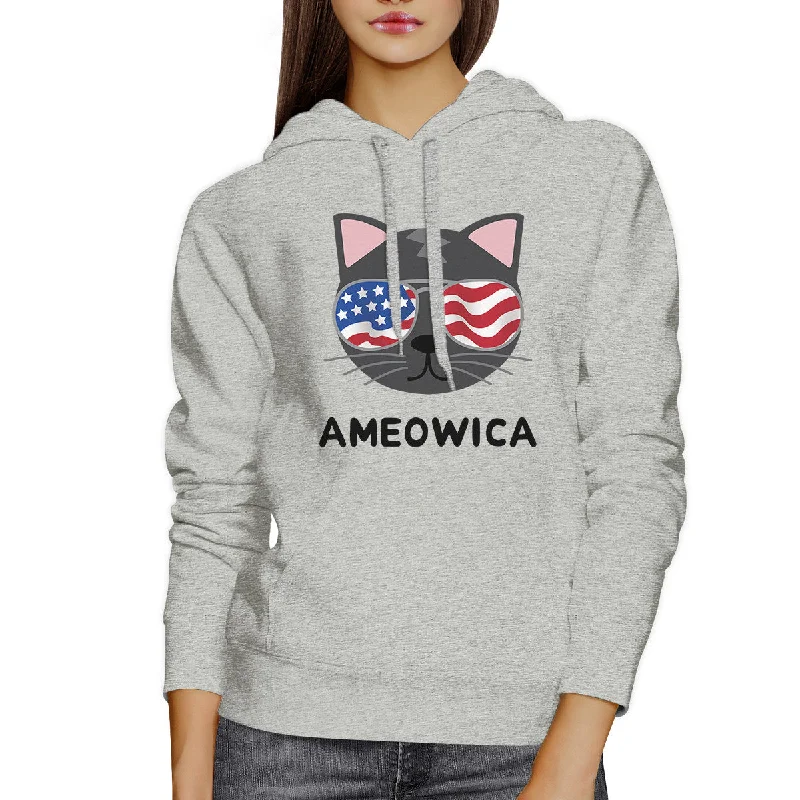 Breezy Outfits Ameowica Unisex Grey Witty Cat Design Gift Hoodie For Cat Owners