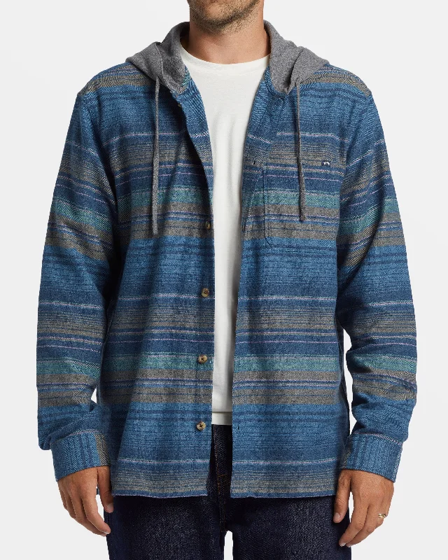 Low-key Luxury Baja Hooded Long Sleeve Flannel Shirt - Dusty Navy