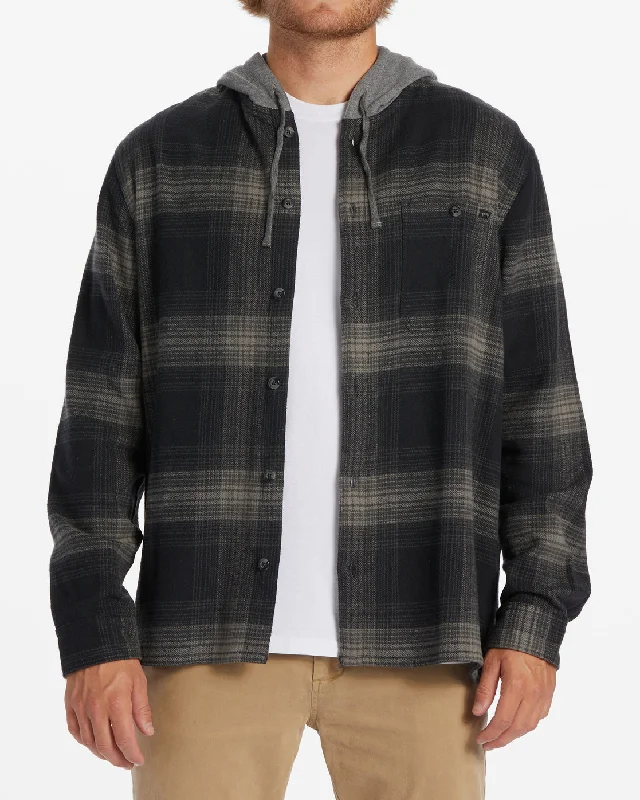 Stretch Design Baja Hooded Long Sleeve Flannel Shirt - Black